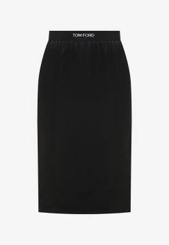 Tom Ford Logo Waist Double Face Midi Skirt Black