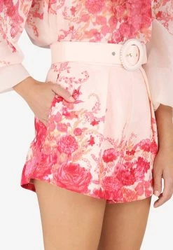 Zimmermann High Tide Floral Tuck Shorts Pink