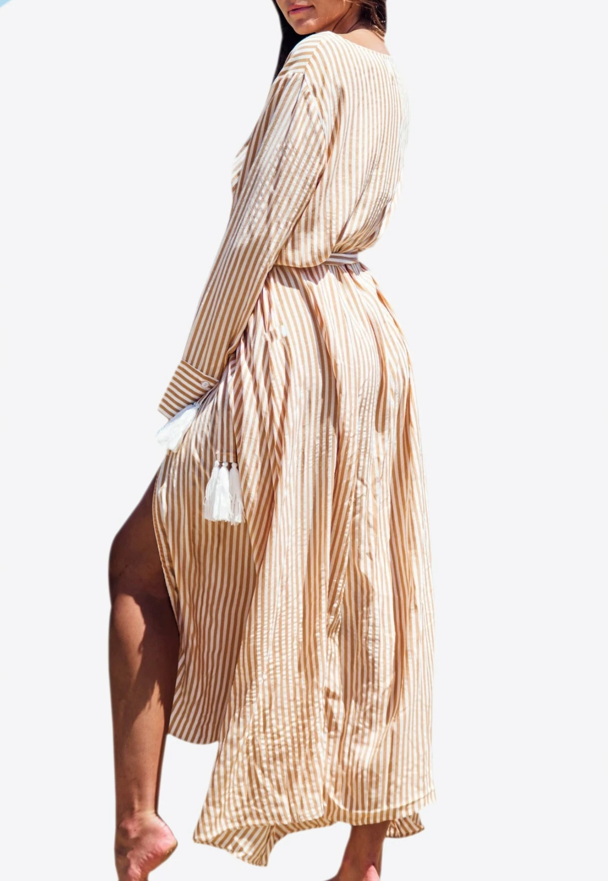 Les Canebiers New Tamaris Striped Summer Dress In Cotton Blend Yellow 3 Les Canebiers New Tamaris Striped Summer Dress In Cotton Blend Yellow - Image 3