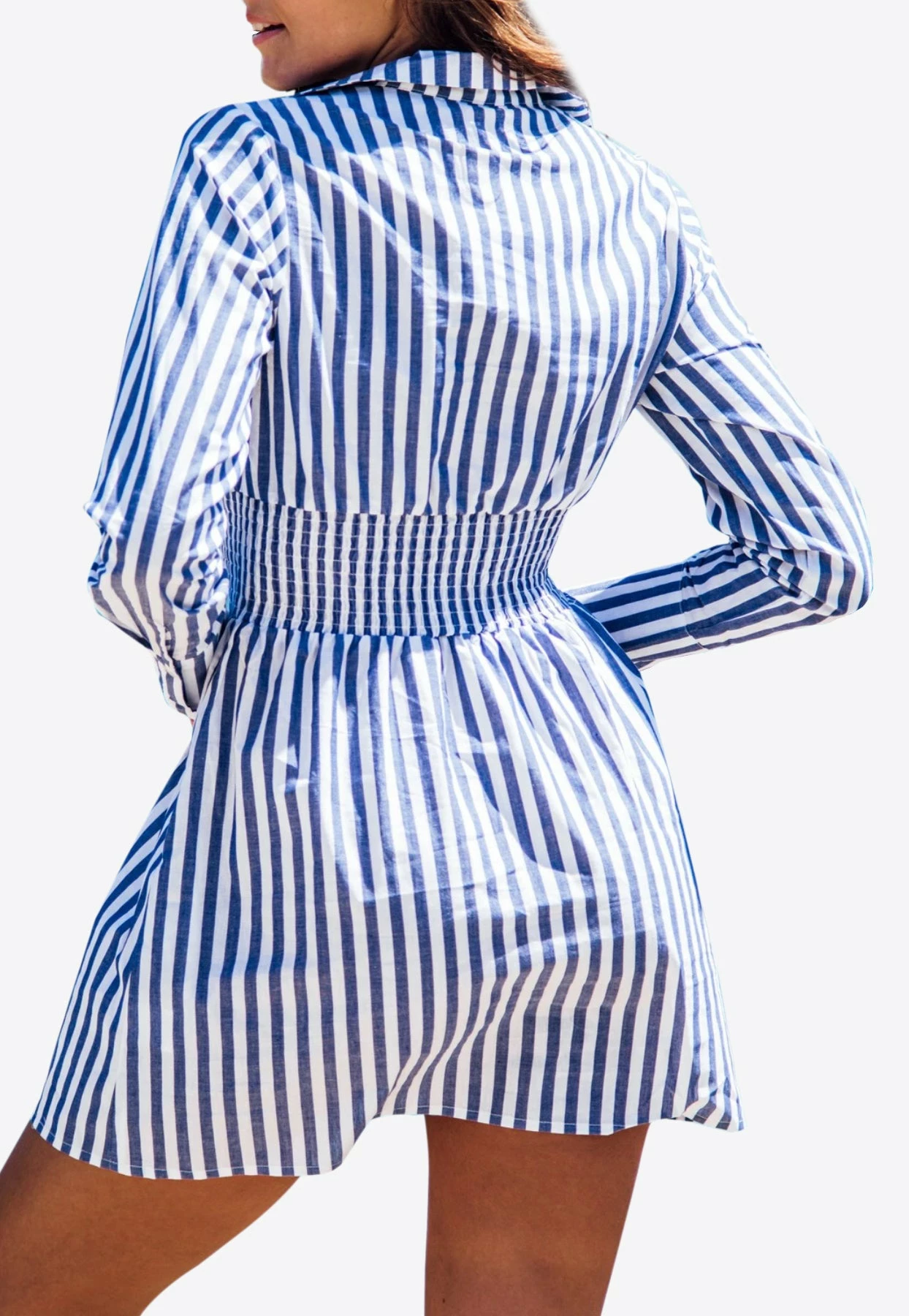 Les Canebiers Vignes Elastic Waist Striped Mini Dress Blue 3 Les Canebiers Vignes Elastic Waist Striped Mini Dress Blue - Image 3