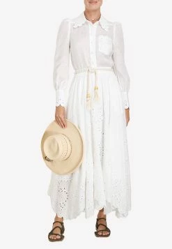 Zimmermann Clover Embroidered Asymmetric Skirt Ivory