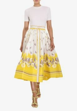Zimmermann High Tide Sailbots Print Gathered Midi Skirt Multicolor