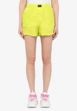 Balenciaga Logo Patch Creased-Effect Shorts Yellow