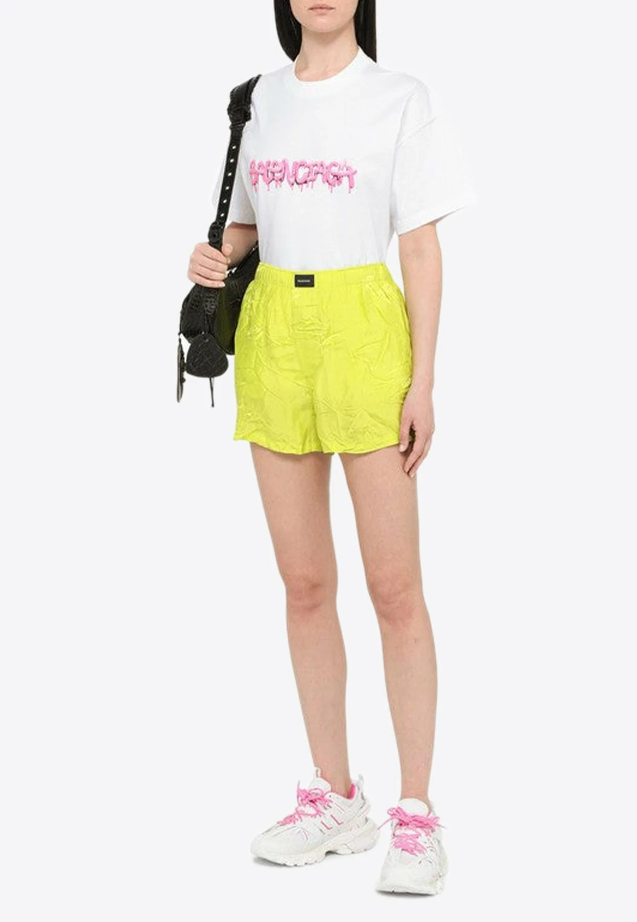 Balenciaga Logo Patch Creased-Effect Shorts Yellow 4 Balenciaga Logo Patch Creased-Effect Shorts Yellow - Image 4
