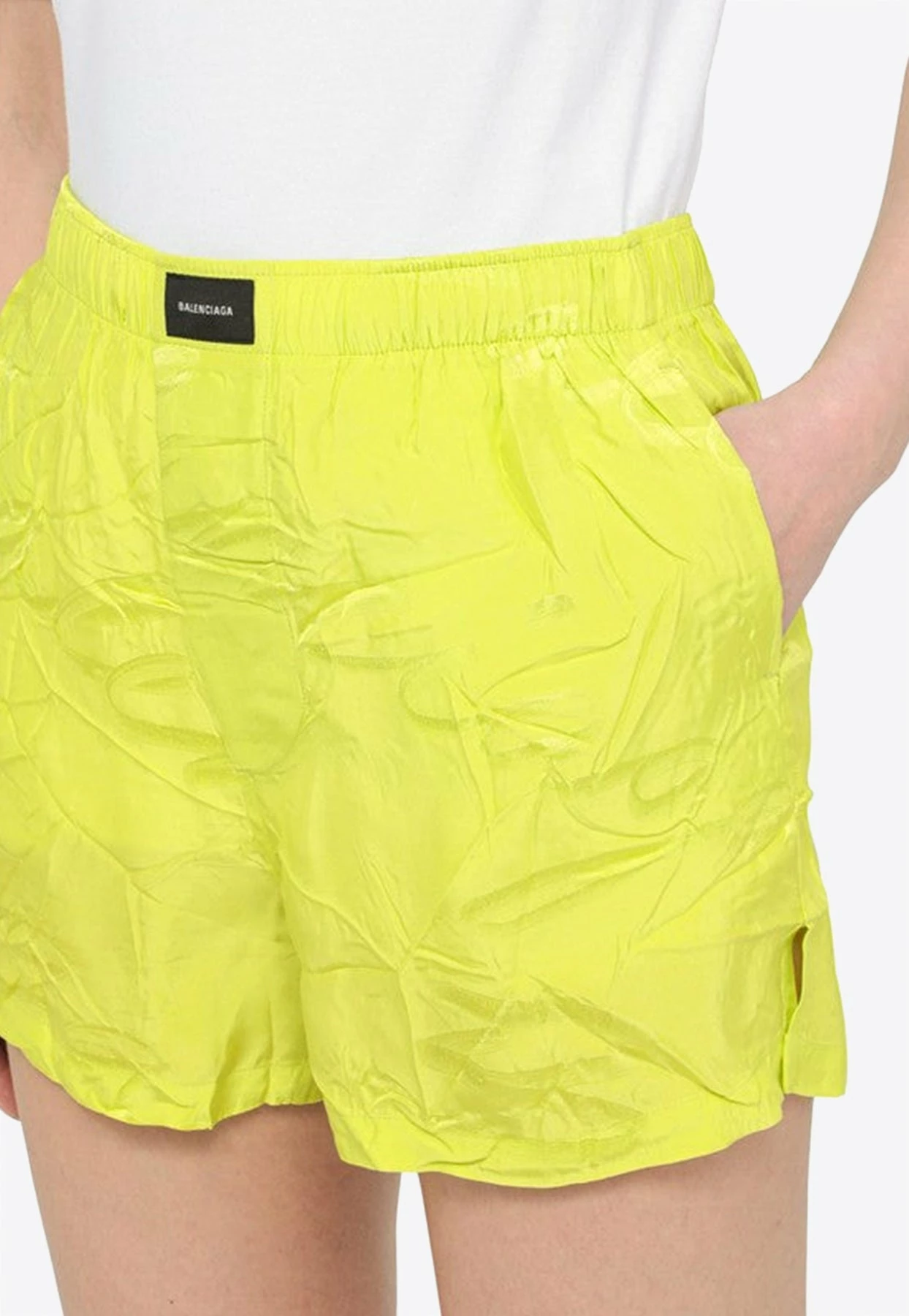 Balenciaga Logo Patch Creased-Effect Shorts Yellow 5 Balenciaga Logo Patch Creased-Effect Shorts Yellow - Image 5
