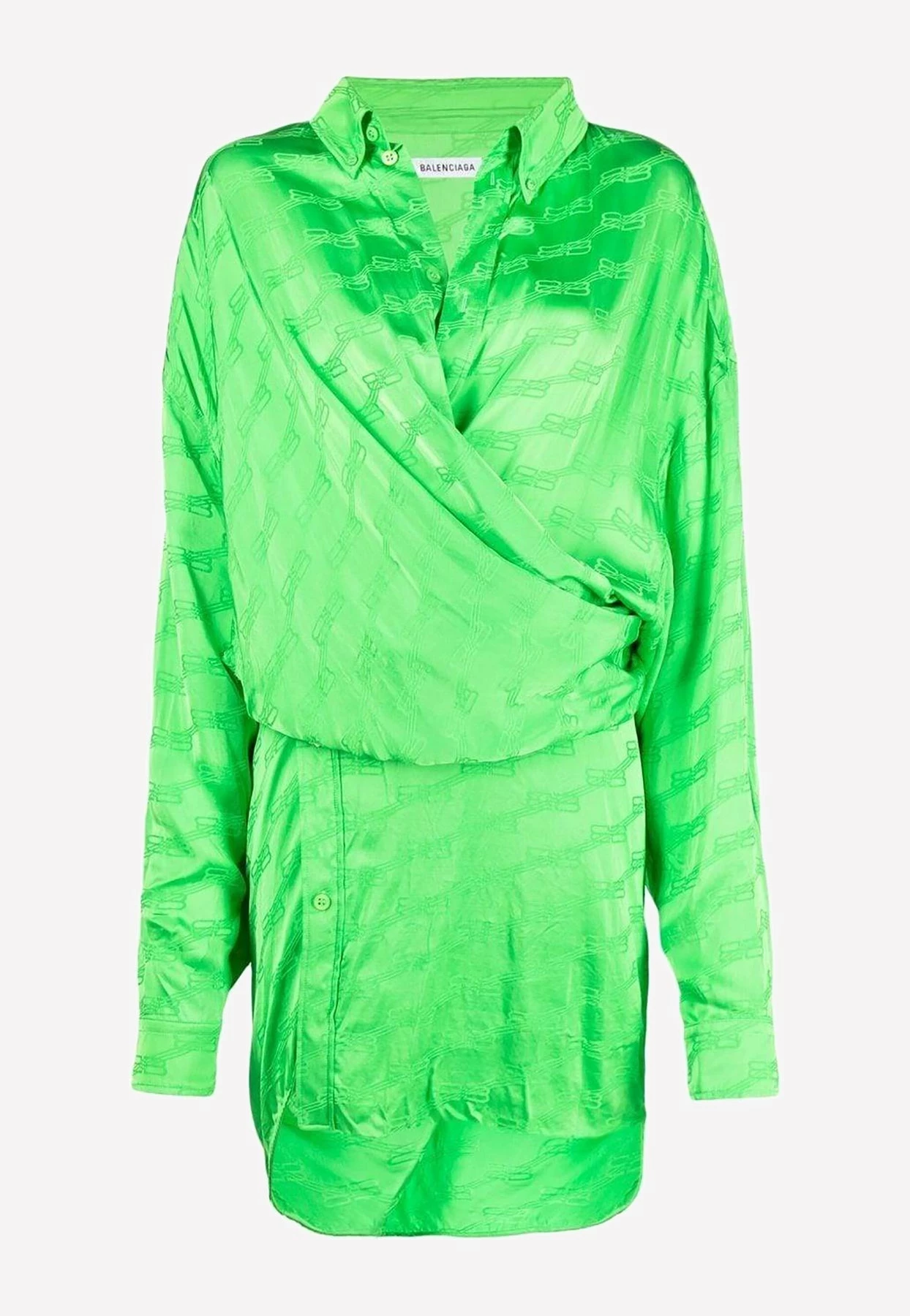 Balenciaga BB Monogram Jacquard Asymmetric Wrap Dress Green 5 Balenciaga BB Monogram Jacquard Asymmetric Wrap Dress Green - Image 5