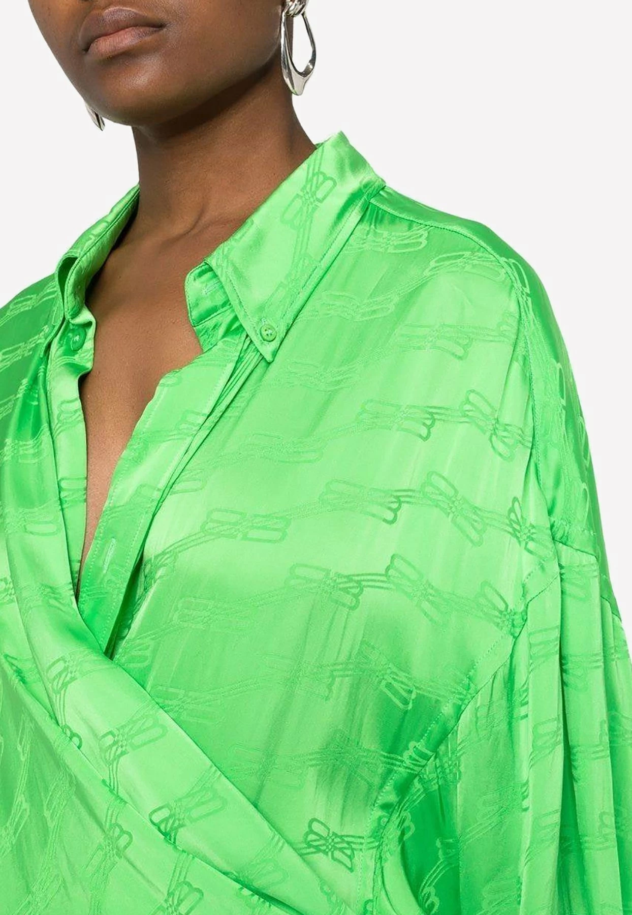 Balenciaga BB Monogram Jacquard Asymmetric Wrap Dress Green 4 Balenciaga BB Monogram Jacquard Asymmetric Wrap Dress Green - Image 4