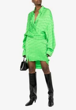Balenciaga BB Monogram Jacquard Asymmetric Wrap Dress Green