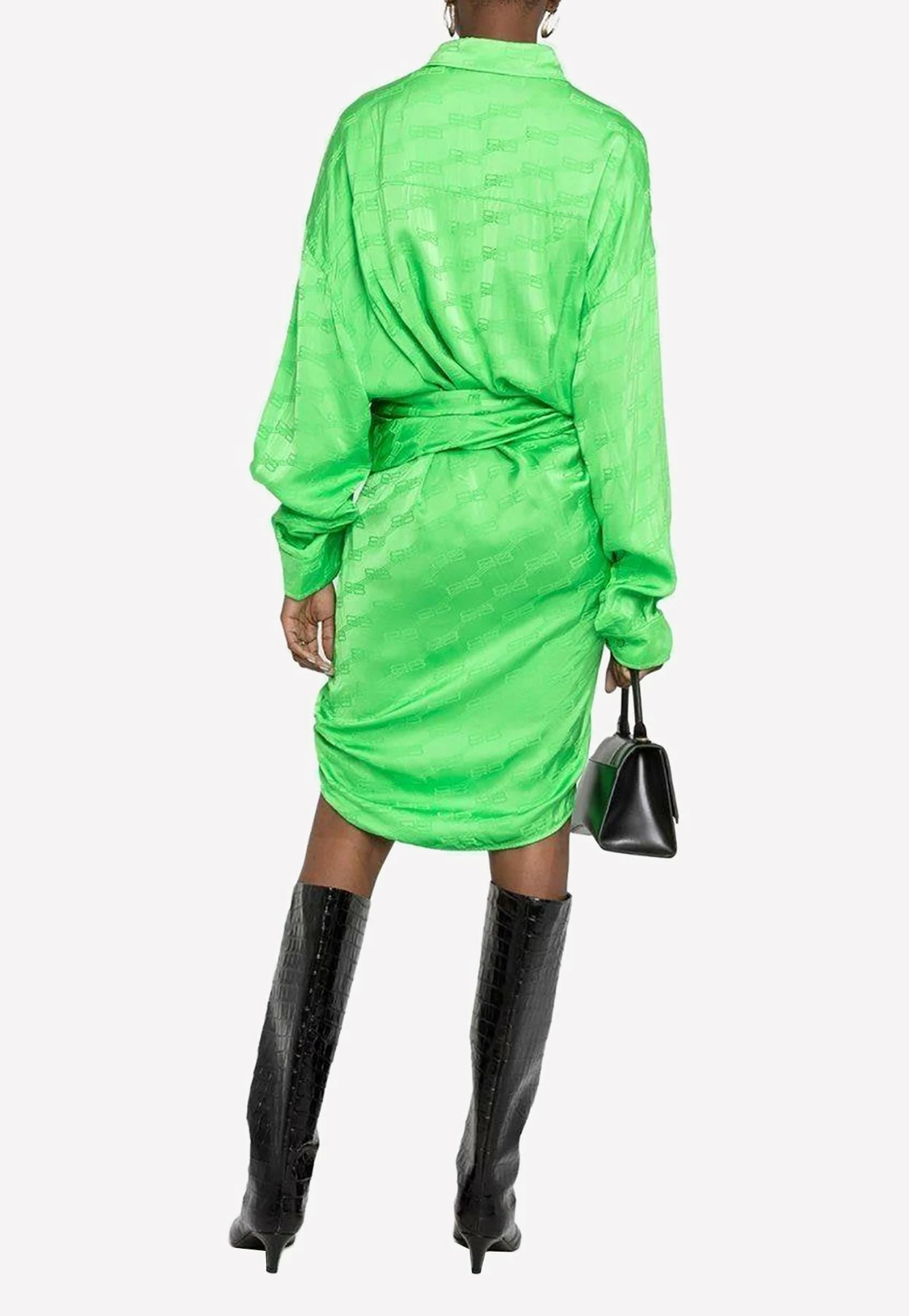 Balenciaga BB Monogram Jacquard Asymmetric Wrap Dress Green 3 Balenciaga BB Monogram Jacquard Asymmetric Wrap Dress Green - Image 3