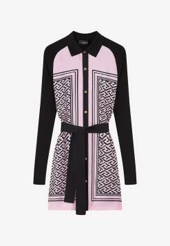 Versace Greca Paneled Cardigan Shirt Dress Pink