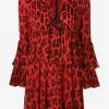 Tom Ford Leopard Print Silk Mini Dress Red