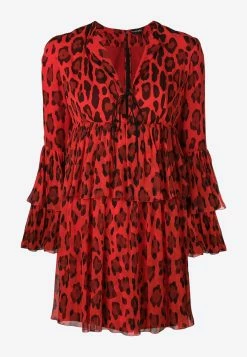 Tom Ford Leopard Print Silk Mini Dress Red