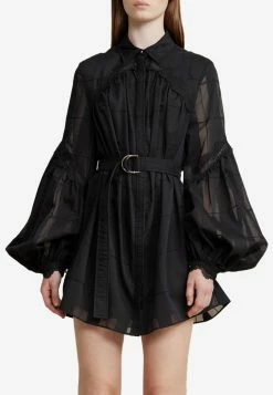 Acler Rusper Belted Mini Dress With Accentuated Sleeves Black