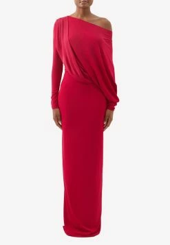 Tom Ford Off-Shoulder Draped Evening Gown Raspberry
