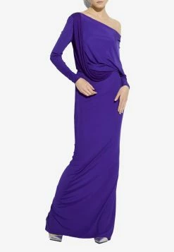 Tom Ford Off-Shoulder Draped Evening Gown Cobalt