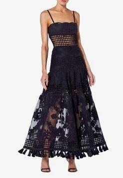 Alexis Legends Macramé Lace Midi Dress Black