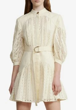 Acler Moore Paneled Lace Mini Dress Cream