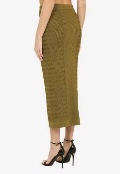 Balmain Knitted Midi Skirt Green 9 Balmain Knitted Midi Skirt Green -Evening Dresses Popular Store AF1LD022KE10 M BALMA 7CH.d