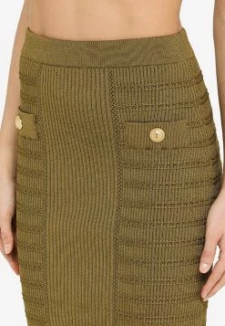 Balmain Knitted Midi Skirt Green