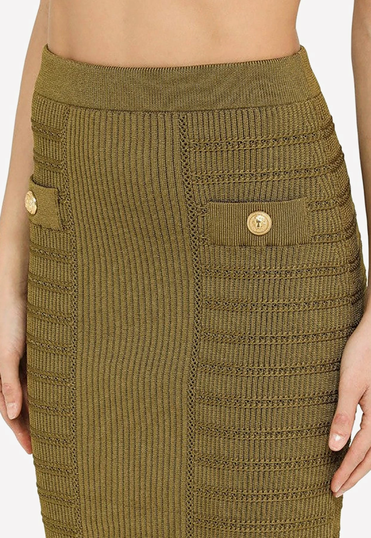 Balmain Knitted Midi Skirt Green 1 Balmain Knitted Midi Skirt Green