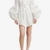 Acler Rusper Belted Mini Dress With Accentuated Sleeves Ivory
