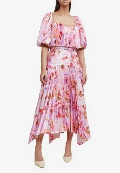 Acler Lothair Midi Floral Skirt Pink