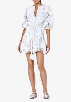 Alexis Zazario Macramé Lace Mini Dress White