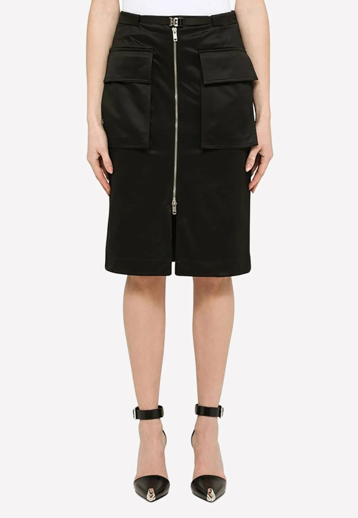 Givenchy Satin Zipped Knee-Length Skirt Black 1 Givenchy Satin Zipped Knee-Length Skirt Black