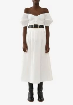 Chloé High-Waist Pleated Midi Skirt White