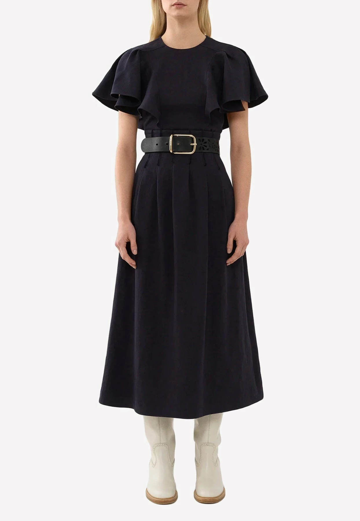 Chloé High-Waist Pleated Midi Skirt Navy 1 Chloé High-Waist Pleated Midi Skirt Navy