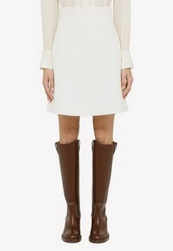 ChloƩ Wool A-Line Mini Skirt White