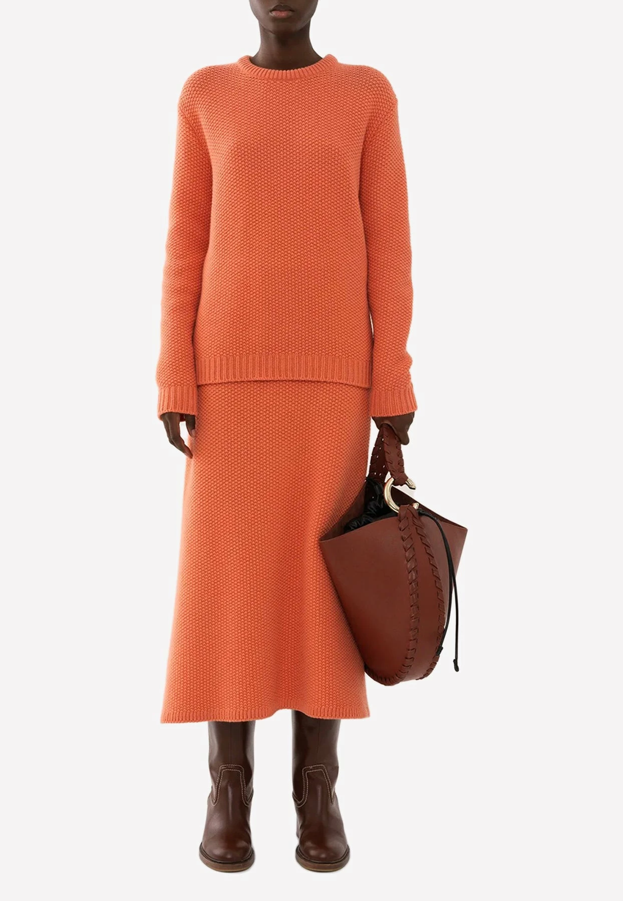 Chloé Knitted Cashmere Flared Maxi Skirt Orange 2 Chloé Knitted Cashmere Flared Maxi Skirt Orange - Image 2