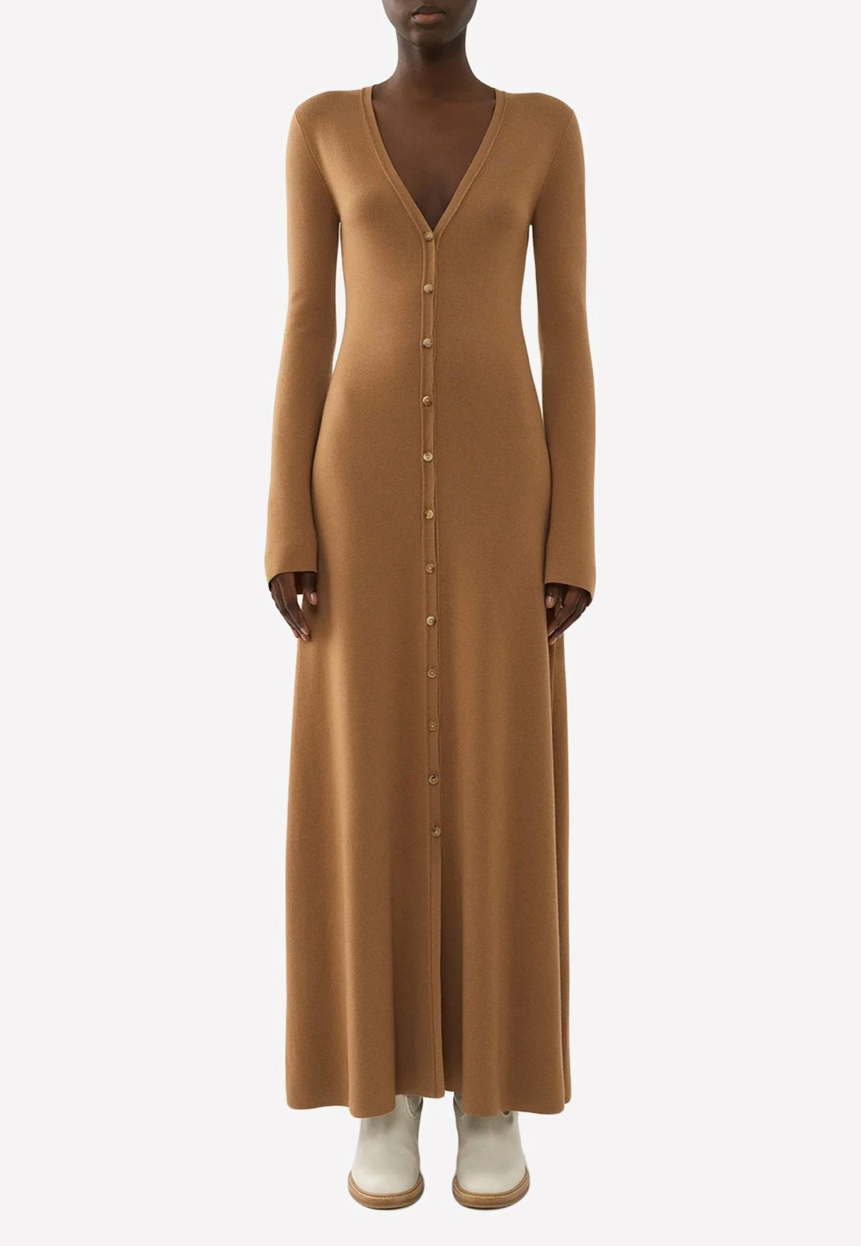Chloé V-neck Maxi Cardigan Dress Camel 1 Chloé V-neck Maxi Cardigan Dress Camel