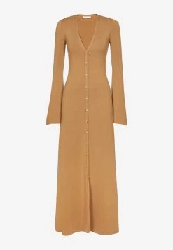 Chloé V-neck Maxi Cardigan Dress Camel 5 Chloé V-neck Maxi Cardigan Dress Camel -Evening Dresses Popular Store CHC22AMR0166026A 20WORN 20BROWN 202