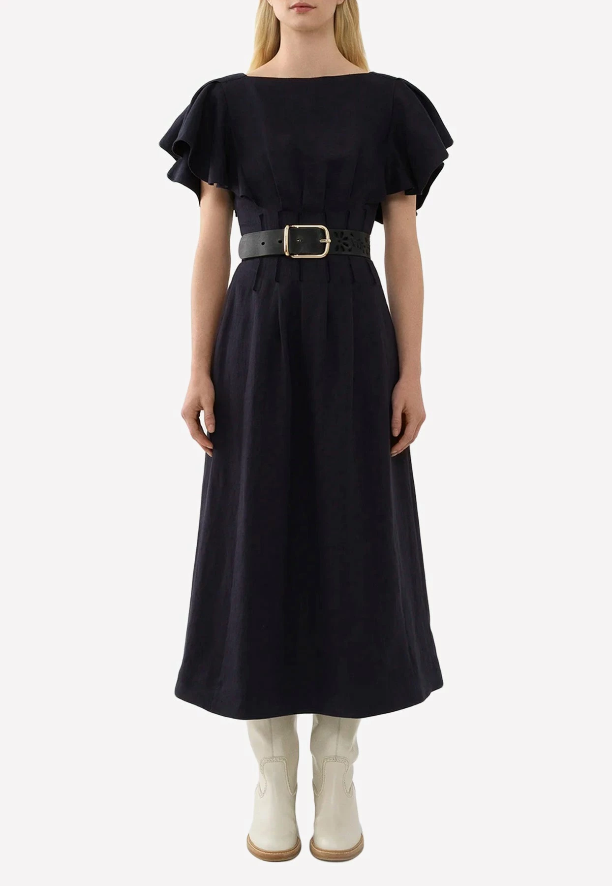 Chloé Wing-Sleeved Midi Dress Navy 1 Chloé Wing-Sleeved Midi Dress Navy