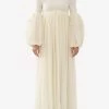 Chloé Off-Shoulder Wool Maxi Dress Off-white