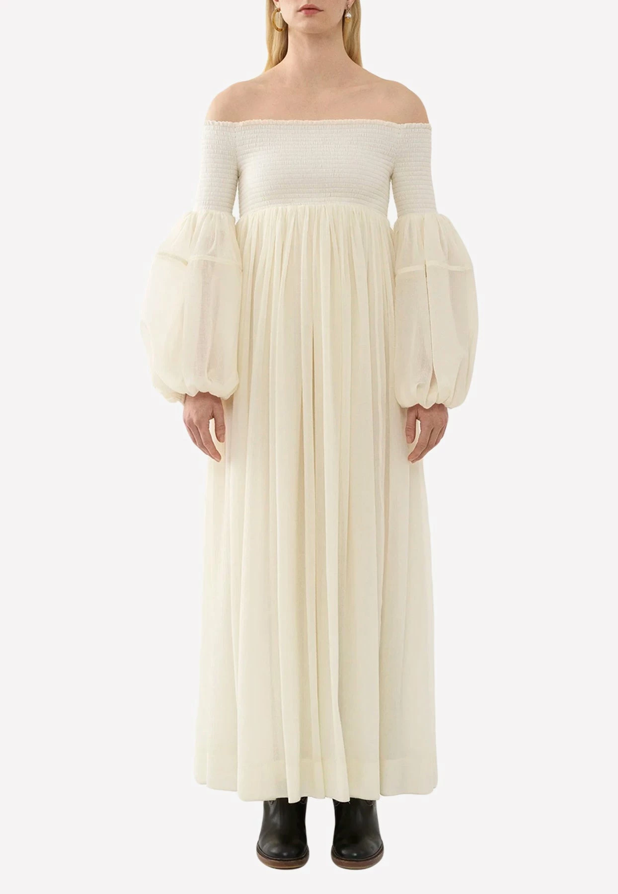 Chloé Off-Shoulder Wool Maxi Dress Off-white 1 Chloé Off-Shoulder Wool Maxi Dress Off-white