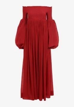 Chloé Off-Shoulder Wool Maxi Dress Red -Evening Dresses Popular Store CHC22ARO32061641 20RED 20CRUSH 202