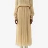 Chloé Off-Shoulder Gathered Silk Crepe Midi Dress Beige