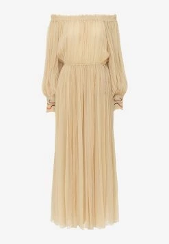 Chloé Off-Shoulder Gathered Silk Crepe Midi Dress Beige 5 Chloé Off-Shoulder Gathered Silk Crepe Midi Dress Beige -Evening Dresses Popular Store CHC22ARO4300120M 20PASTEL 20PINK 202