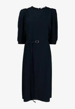 Chloé Belted Silk Midi Dress Navy