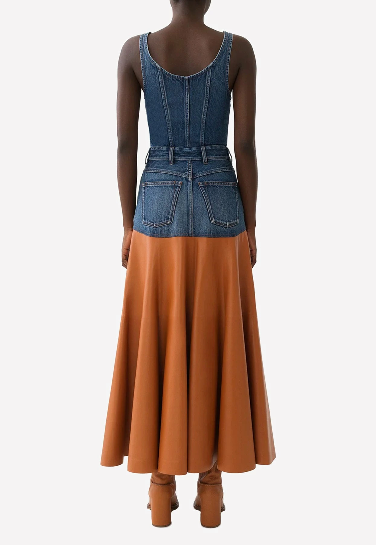 Chloé Sleeveless Flared Maxi Dress In Denim And Leather Blue 2 Chloé Sleeveless Flared Maxi Dress In Denim And Leather Blue - Image 2