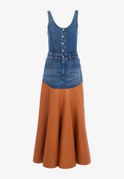 Chloé Sleeveless Flared Maxi Dress In Denim And Leather Blue 5 Chloé Sleeveless Flared Maxi Dress In Denim And Leather Blue -Evening Dresses Popular Store CHC22SCR032109AP 20Orange 20 20Blue 201 20 283 29