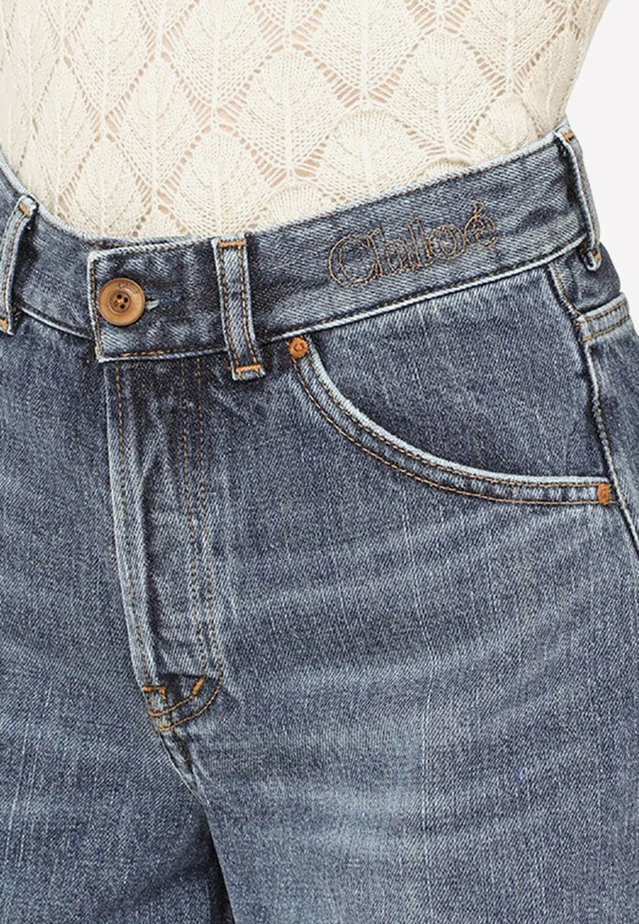 Chloé Washed-Out Denim Shorts Blue 4 Chloé Washed-Out Denim Shorts Blue - Image 4