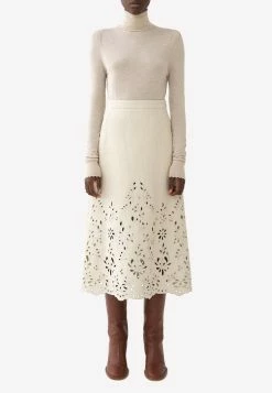 Chloé Broderie Anglaise A-line Skirt Ivory