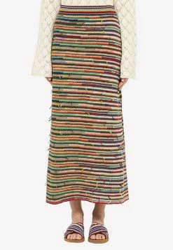 ChloƩ Striped Knitted Midi Skirt Multicolor