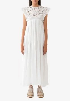 ChloƩ Empire Ruffled Maxi Dress White