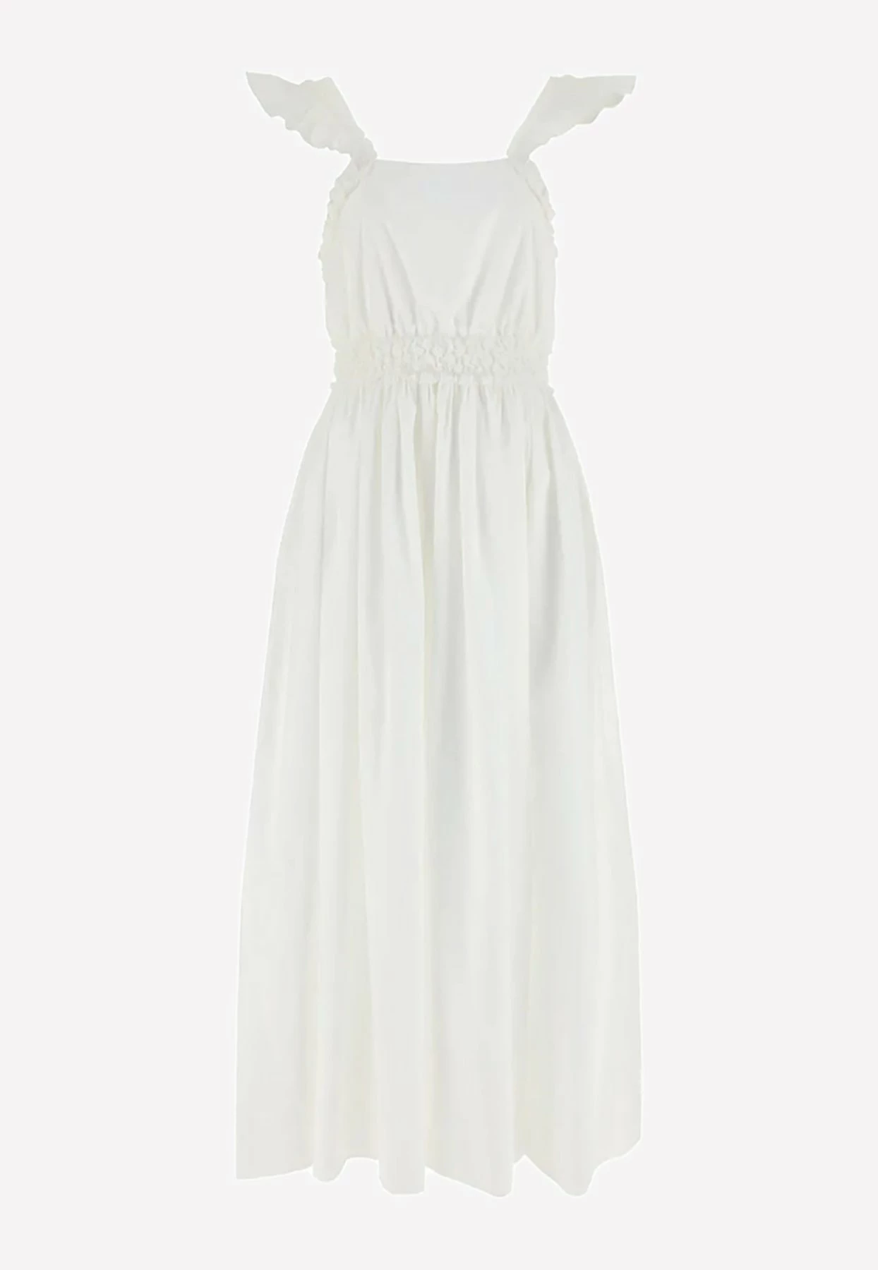 Chloé Ruched Midi Poplin Dress White 1 Chloé Ruched Midi Poplin Dress White