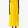 Chloé Gathered Cap-Sleeved Midi Dress Yellow