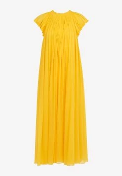 Chloé Gathered Cap-Sleeved Midi Dress Yellow 5 Chloé Gathered Cap-Sleeved Midi Dress Yellow -Evening Dresses Popular Store CHC22SRO3706170Q 20Truly 20Yellow 202